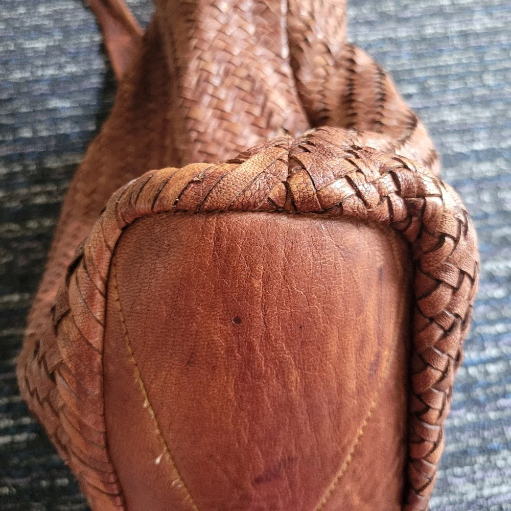 Platania Large Leather Brown Woven Tote Bag - Boho Chic! - Picture 15 of 15